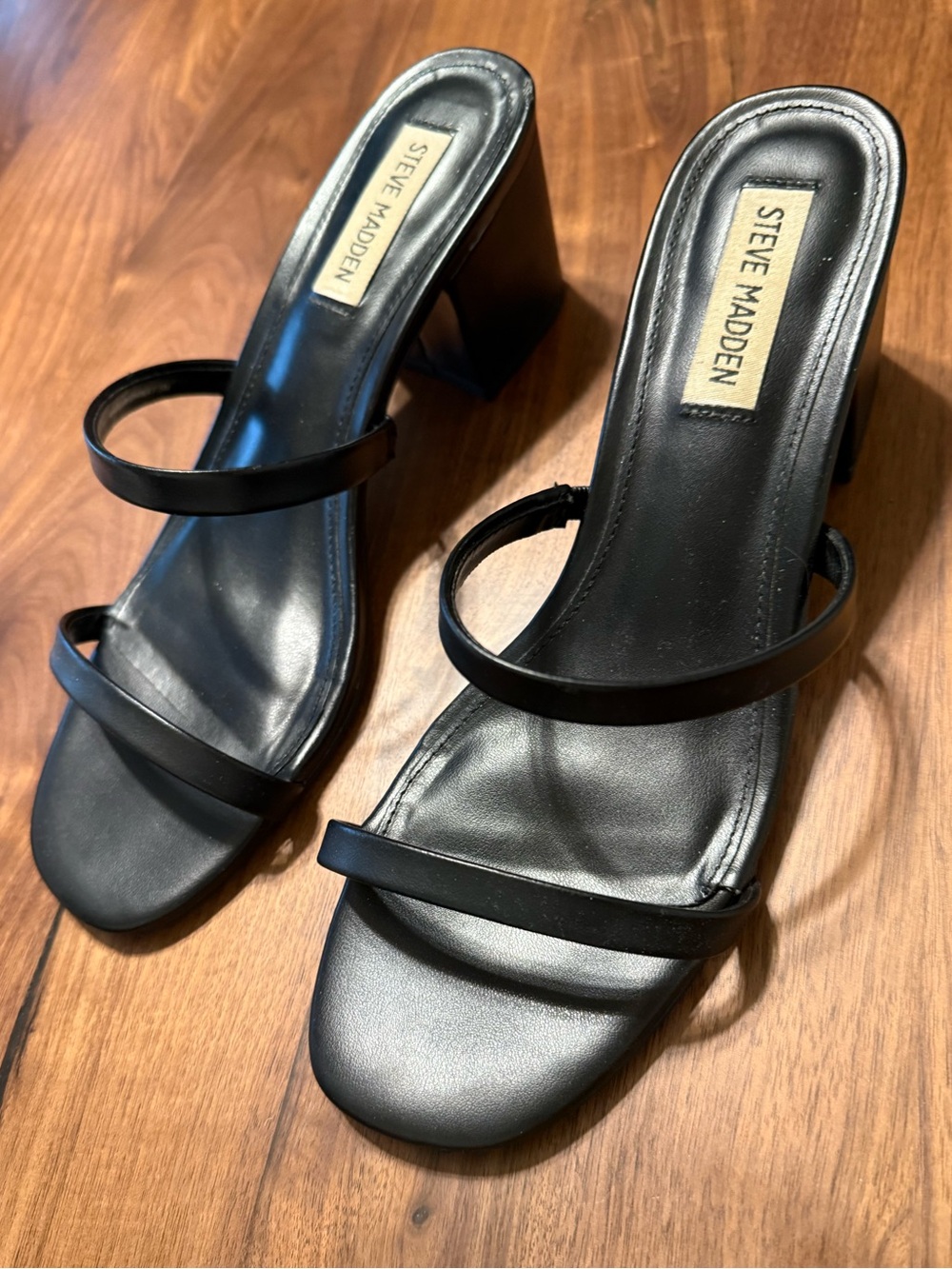Steve Madden Black Double-Strap Block Heel Sandals